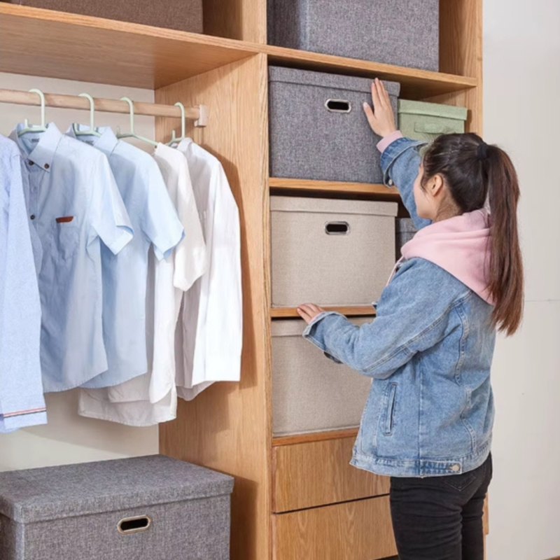 Bestby – Washable and Foldable Canvas Storage Box-Two Pack – Grey – L – Grey – S (2)