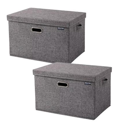 Bestby - Washable and Foldable Canvas Storage Box-Two Pack - Grey - L - Grey - L