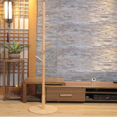 Solid Beech Wood Coat Hanger with 8 Hooks - Natural Wood Color