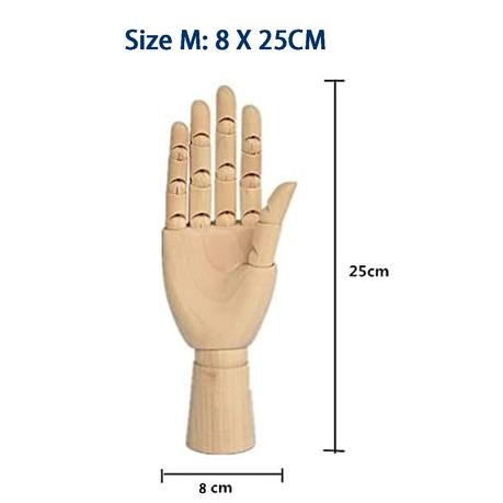 Wooden Hand Mannequin with Articulated Flexible Fingers - L