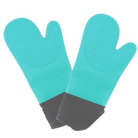 Extra Long Silicone Oven Mitt Heat Resistant to 500 Degrees - 2 Pack - Light Cyan