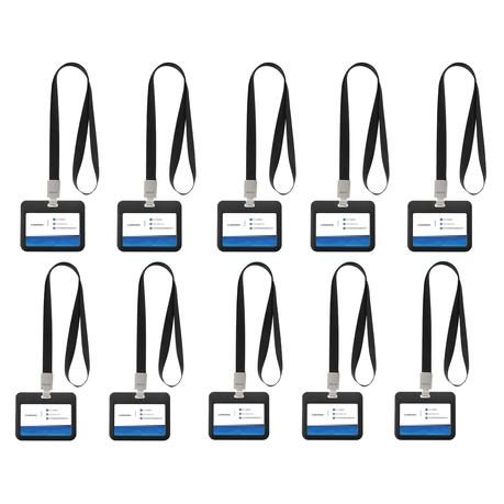ARFAST -10 Pack Name Card/ID Badge Holder with Lanyard (Landscape) - Grey