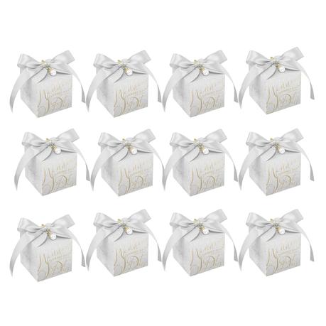 Bestby - Silver Gift Boxes with Ribbon & Pearl for Wedding/Party(12pcs) - 8 cm