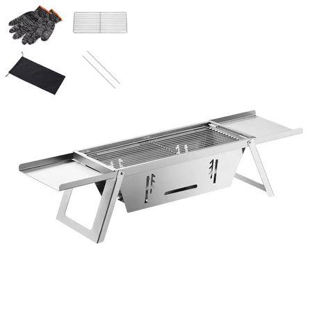 Bestby Mini BBQ Grill Set With Folding Stand & Gloves ( Stainless Steel )