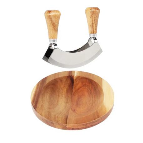 Bestby - Acacia Wood Herb Cutting Board with Double Blade Chopper Knife
