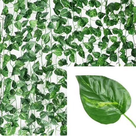 Bestby - 12 Strands Artificial Vines Leaves Green Leaves - Epipremnum Aureum