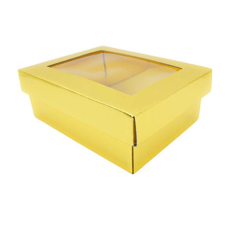 Bestby 12pcs Corrugated Rectangular Gift Boxes With Clear Window 21x16x8cm - Gold