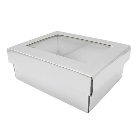 Bestby 12pcs Corrugated Rectangular Gift Boxes With Clear Window 21x16x8cm - Silver
