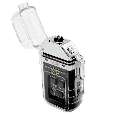 AICOM -No Gas Dual Arc Cigarrete Lighter with LED Flashlight - Black