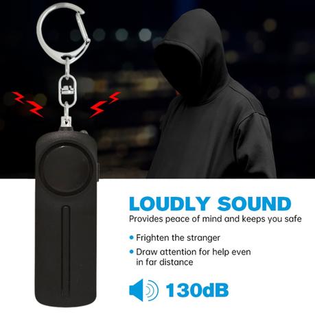 AICOM - 130db Portable Emergency Safety Alarm with LED Light Keychain - Black - Image 3