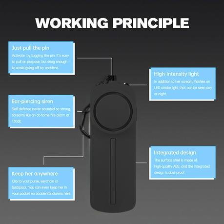 AICOM - 130db Portable Emergency Safety Alarm with LED Light Keychain - Black - Image 5