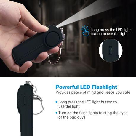 AICOM - 130db Portable Emergency Safety Alarm with LED Light Keychain - Black - Image 6