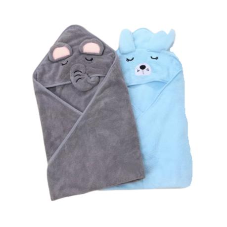Bestby-2pieces Hooded Cartoon Coral Fleece Baby Swaddle Blankets Bath Towels - Pink-White
