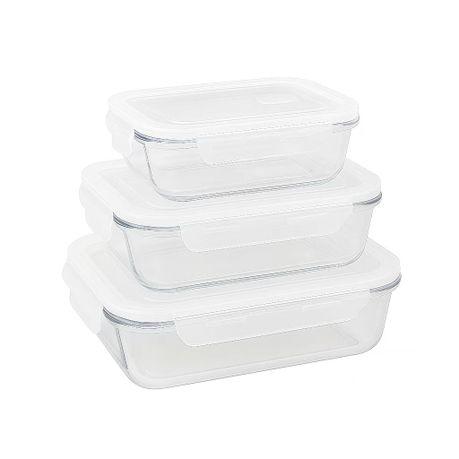 Bestby -3pcs Borosilicate Glass Food Storage Container Set with White Lids