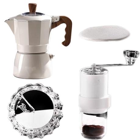 Bestby - White Double-Valve Mocha Pot Set with Grinder & Accessories