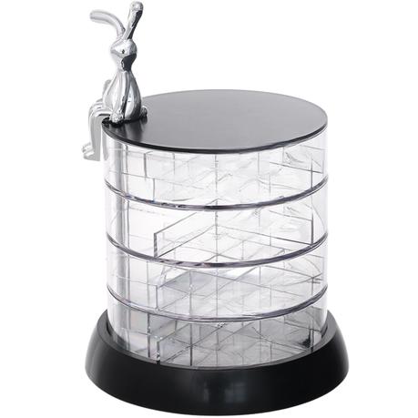 Bestby - Black 4-Layer Rotating Jewelry Box with Rabbit Doll Decor