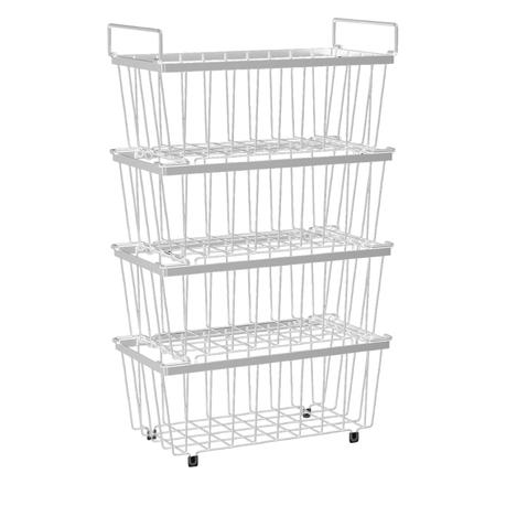 Bestby - 4 Pack Stackable Metal Freezer Baskets Organizers with Handles - White