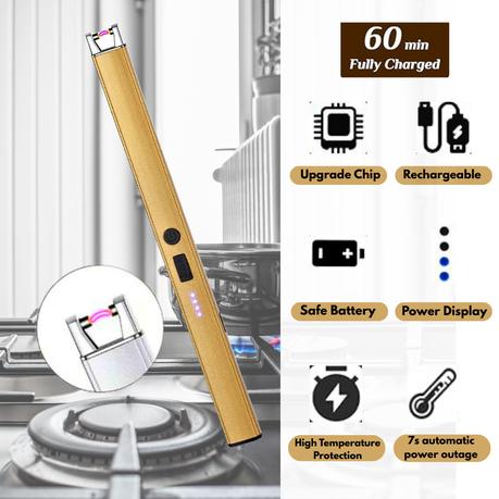 AICOM - 2pcs Rechargeable Electric Arc Lighter Without Gas or Flame (Gold) - Image 3