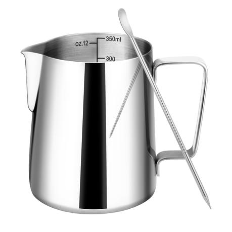 Bestby-12oz Milk Frother Cup with Latte Art Pen - Silver