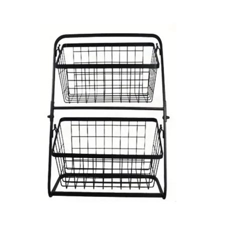 Bestby - 2-tier Large Capacity Metal Wire Storage Baskets Stand Rack