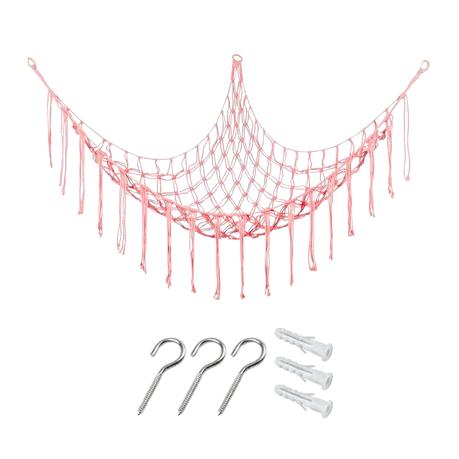 Bestby-Cotton Rope Hammock Organizer Wall Hanging Storage Net for Plush Toy - Pink