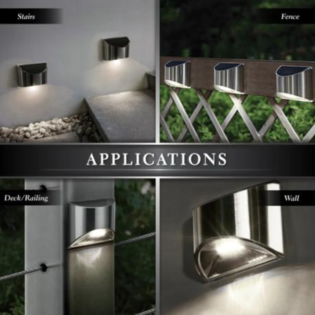 AICOM - Outdoor Stainless Steel Mini Solar Wall Lamp Deck Light (Set of 6) - Warm White - Image 6
